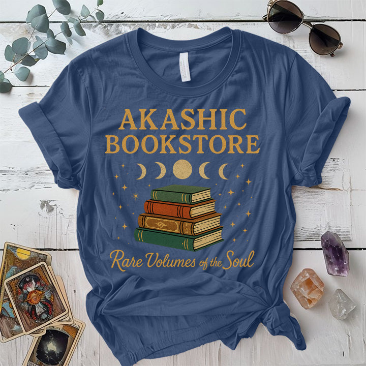Akashic Bookstore Moon T-Shirt Mockup Indigo Blue