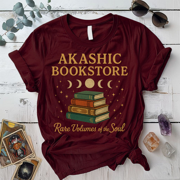Akashic Bookstore Moon T-Shirt Mockup Maroon
