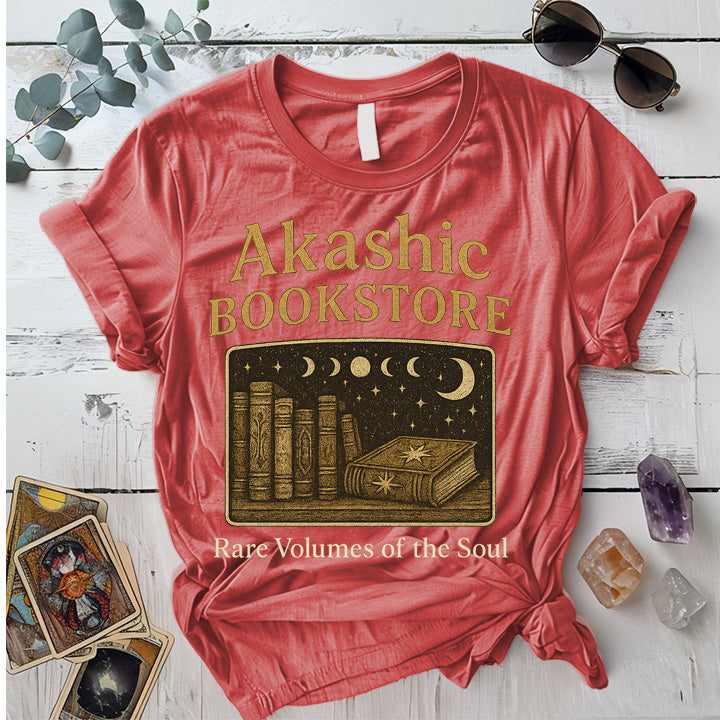 Akashic Bookstore T-Shirt Mockup Coral Silk