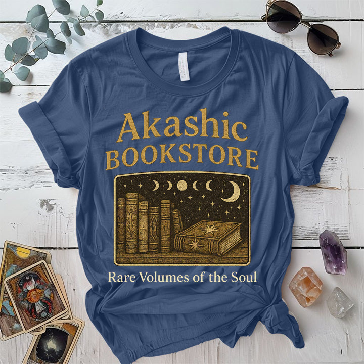 Akashic Bookstore T-Shirt Mockup Indigo Blue