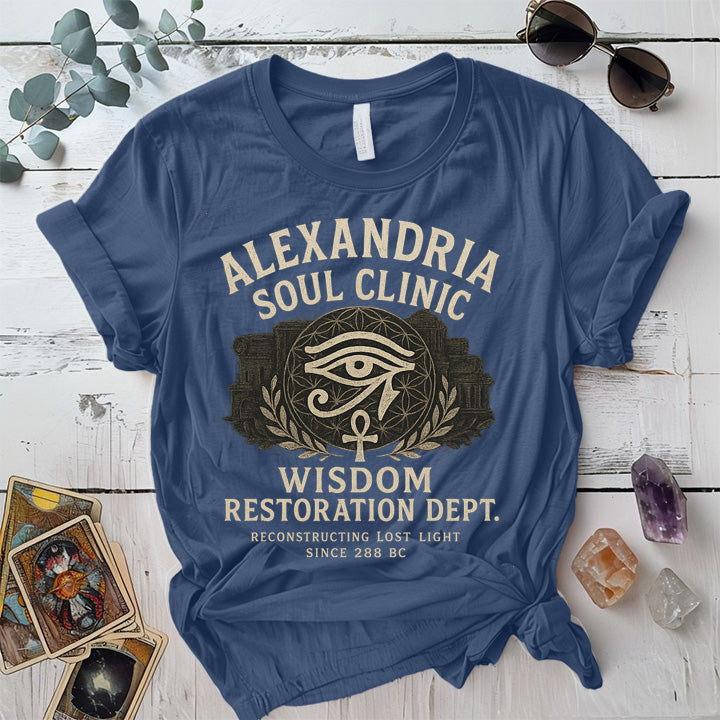 Alexandria Soul Clinic T-Shirt Mockup Indigo Blue