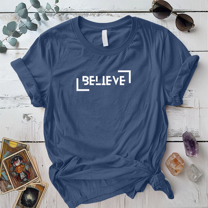 Believe T-Shirt Mockup Indigo Blue
