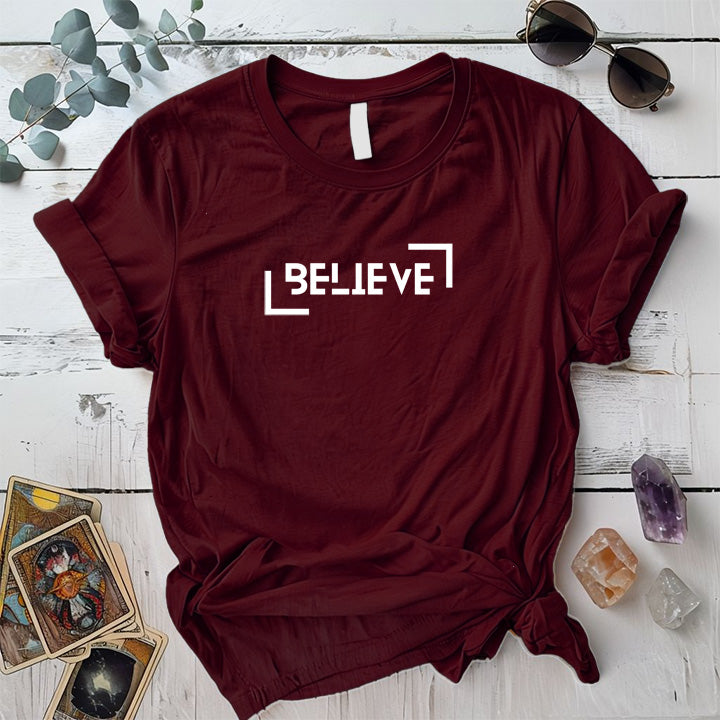 Believe T-Shirt Mockup Maroon