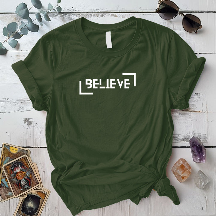 Believe T-Shirt Mockup Military Green