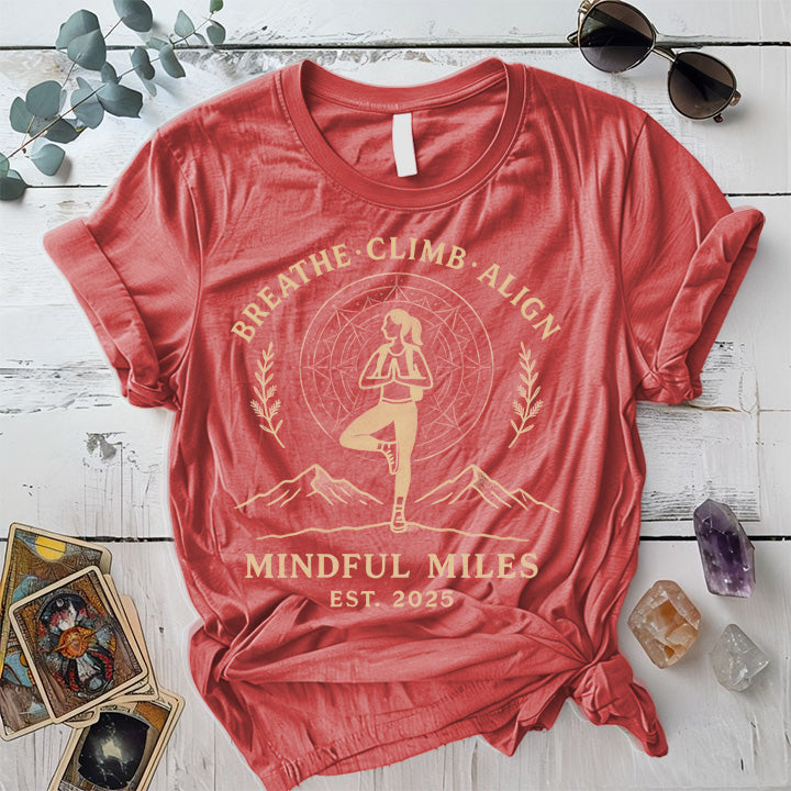 Breathe Climb Align T-Shirt Mockup Coral Silk