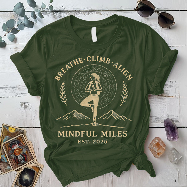 Breathe Climb Align T-Shirt Mockup Military Green
