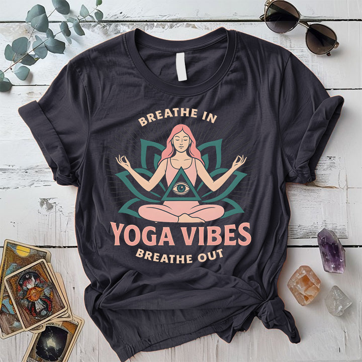 Breathe In Yoga Vibes T-Shirt Mockup Dark Heather Grey