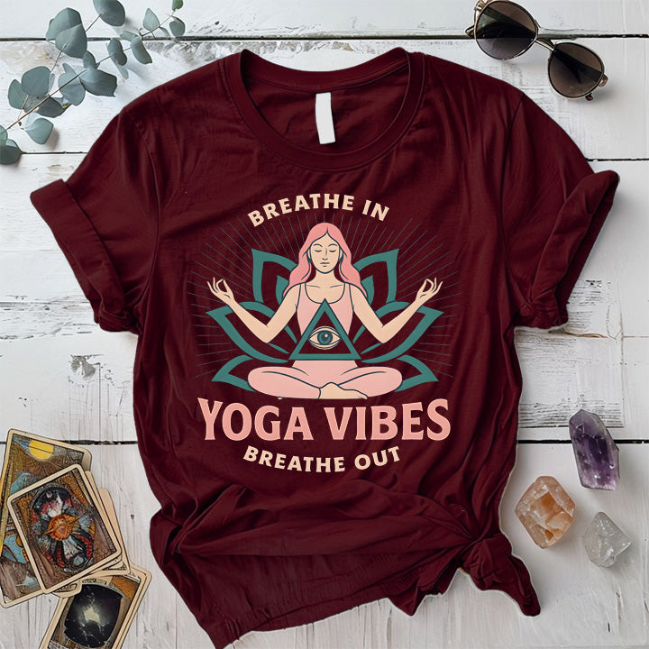 Breathe In Yoga Vibes T-Shirt Mockup Maroon