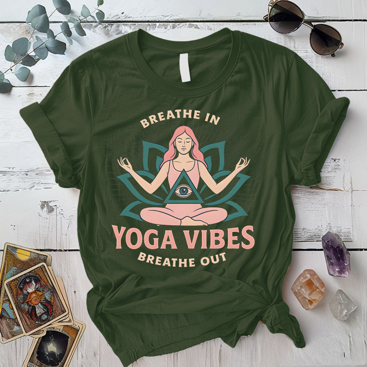 Breathe In Yoga Vibes T-Shirt Mockup Military Green