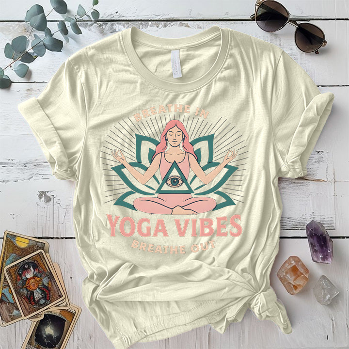 Breathe In Yoga Vibes T-Shirt Mockup Natural