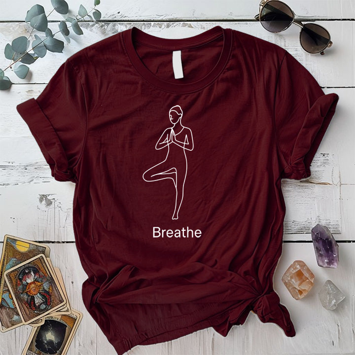 Breathe Yoga Light T-Shirt Mockup maroon
