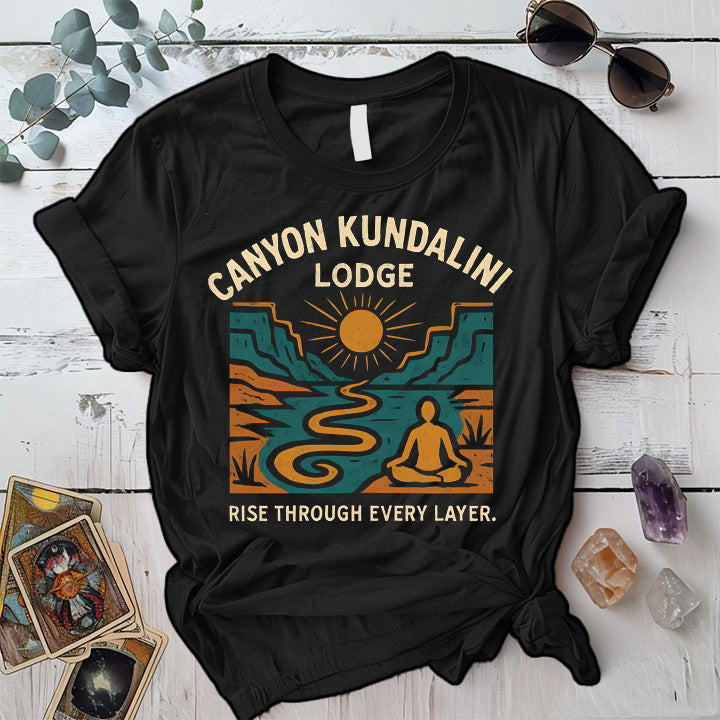 Canyon Kundalini Lodge T-Shirt Mockup Black