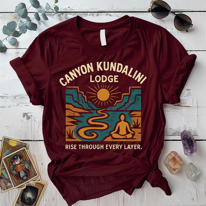 Canyon Kundalini Lodge T-Shirt Mockup Maroon