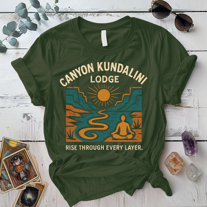 Canyon Kundalini Lodge T-Shirt Mockup Military Green
