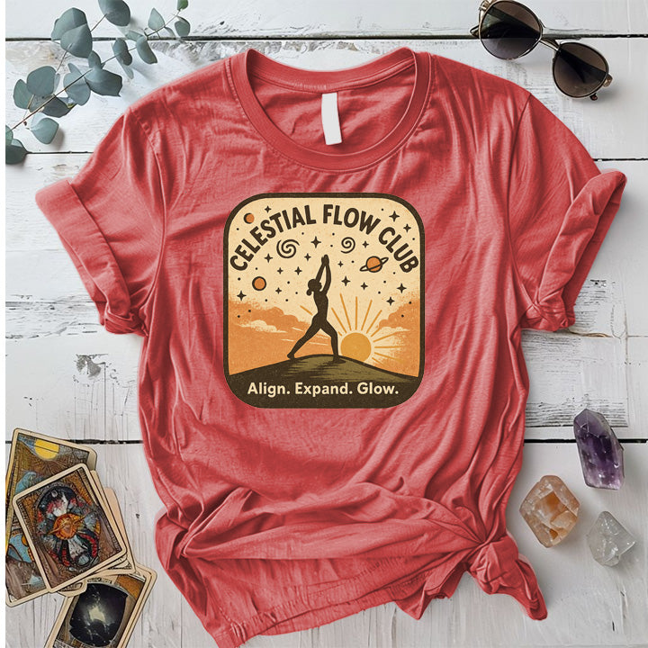 Celestial Flow Club T-Shirt Mockup Coral Silk