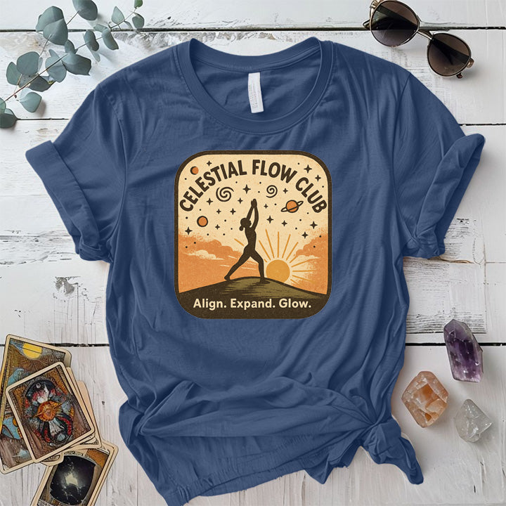 Celestial Flow Club T-Shirt Mockup Indigo Blue