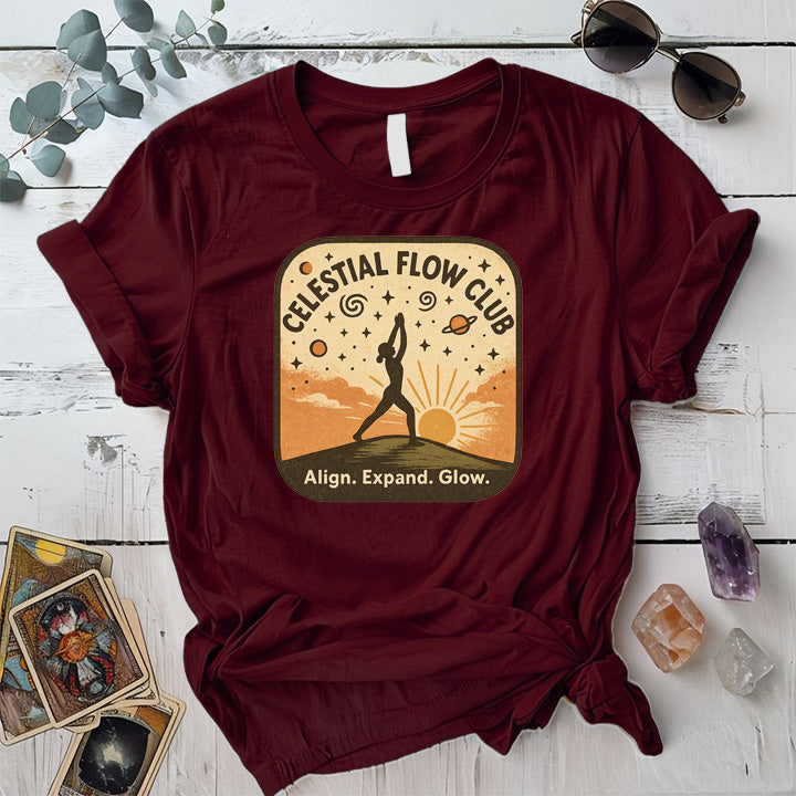 Celestial Flow Club T-Shirt Mockup Maroon