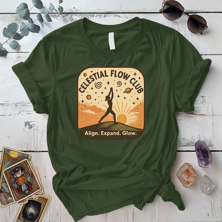 Celestial Flow Club T-Shirt Mockup Military Green
