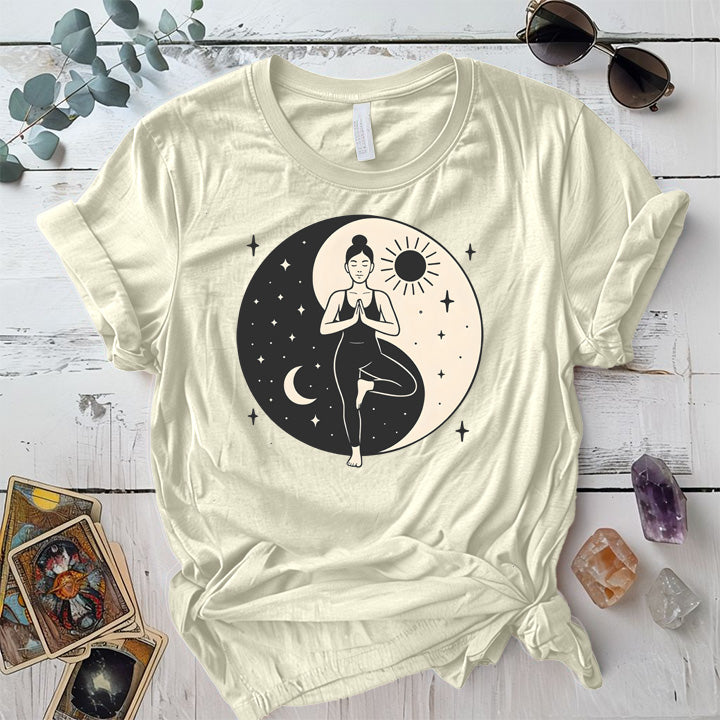 Celestial Harmony Pose T-Shirt Mockup Natural