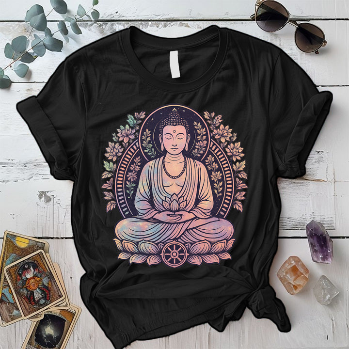 Celestial Serenity Buddha T-Shirt Mockup Black