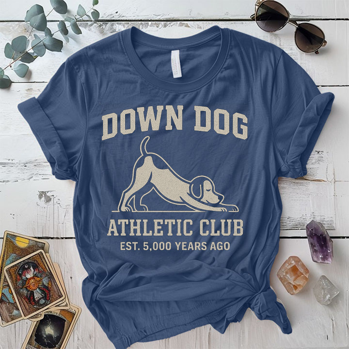 Down Dog Athletic Club T-Shirt Mockup Indigo Blue