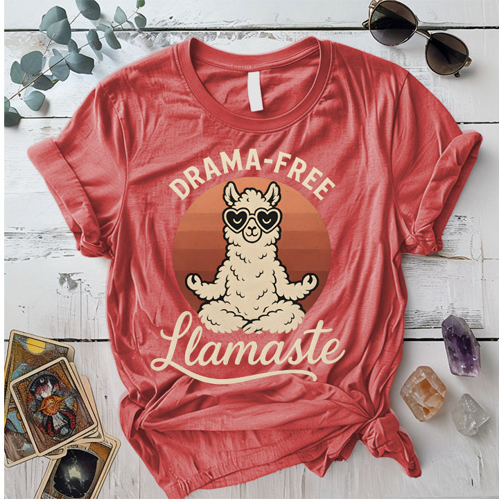 Drama Free Llamaste T-Shirt Mockup Coral Silk