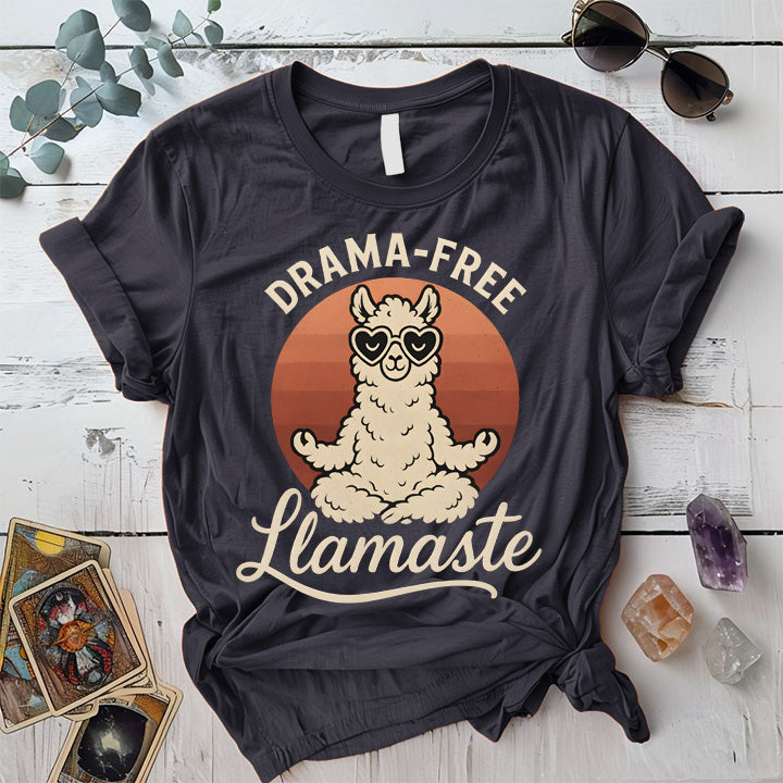 Drama Free Llamaste T-Shirt Mockup Dark Heather Grey