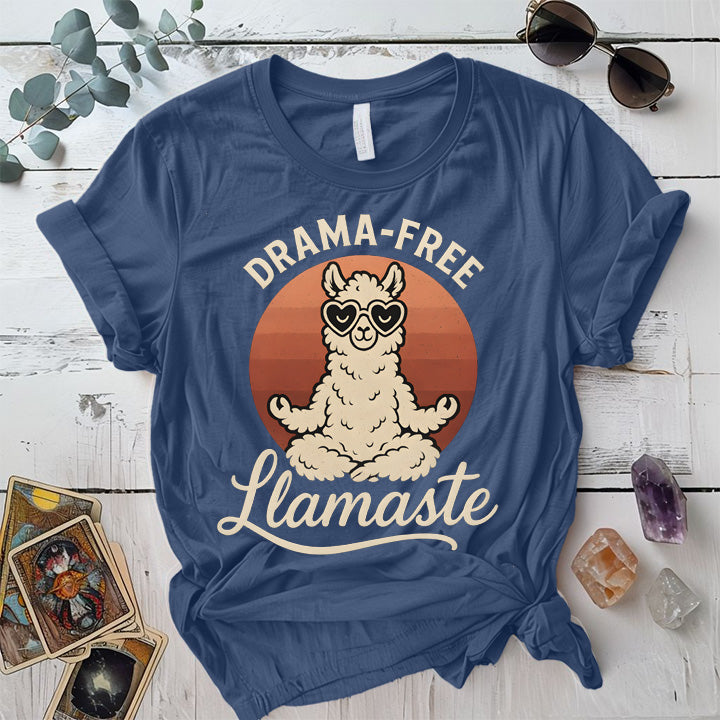 Drama Free Llamaste T-Shirt Mockup Indigo Blue