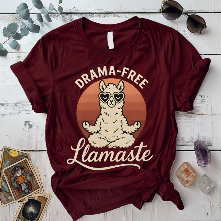 Drama Free Llamaste T-Shirt Mockup Maroon