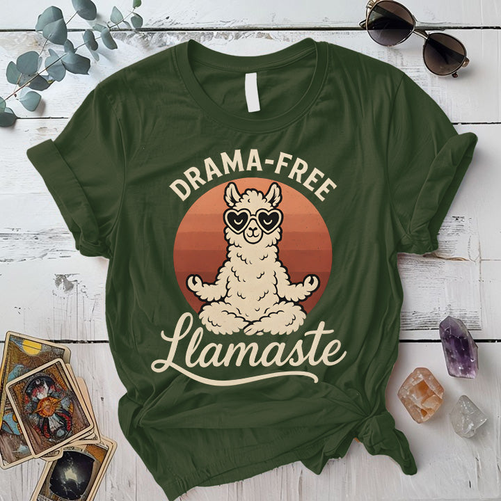 Drama Free Llamaste T-Shirt Mockup Military Green