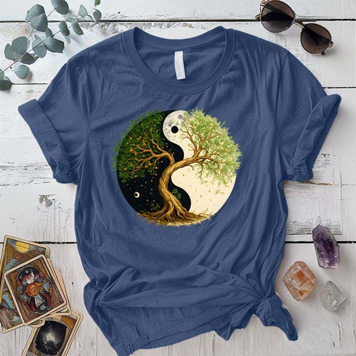 Eternal Roots of Balance T-Shirt Mockup indigo-blue