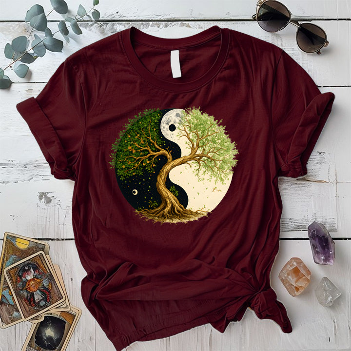 Eternal Roots of Balance T-Shirt Mockup maroon