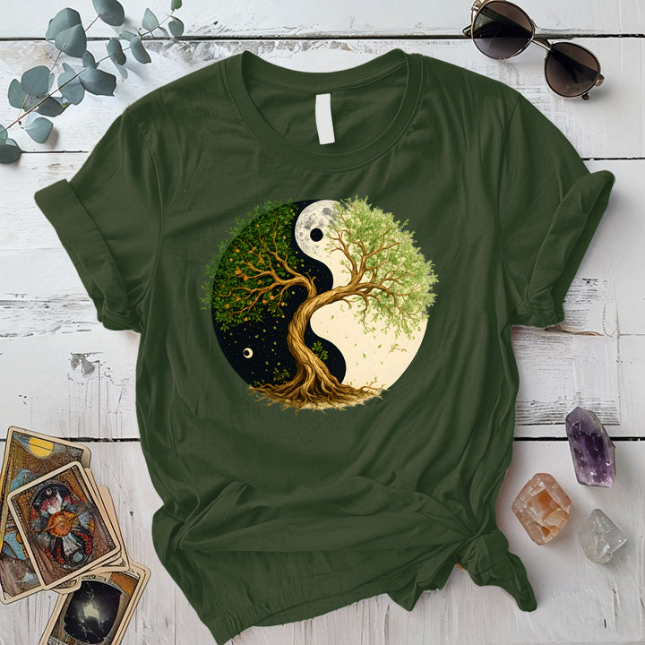 Eternal Roots of Balance T-Shirt Mockup military-green
