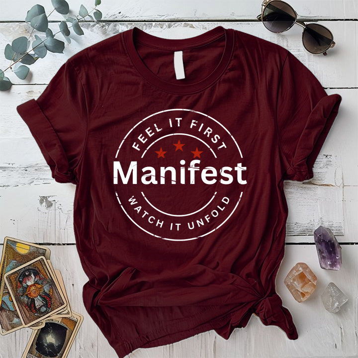 Feel It First Manifest T-Shirt Mockup Maroon