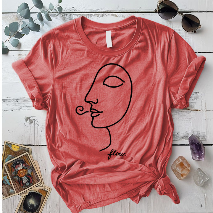 Flow Face Line Art White T-Shirt Mockup coral-silk