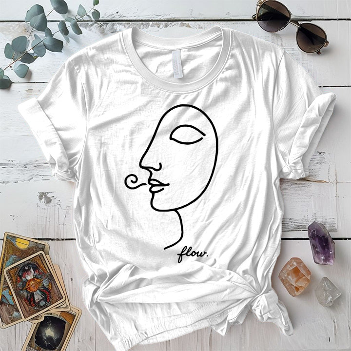 Flow Face Line Art White T-Shirt Mockup white