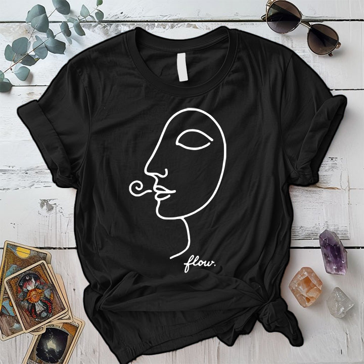 Flow Face Line Art White T-Shirt Mockup black