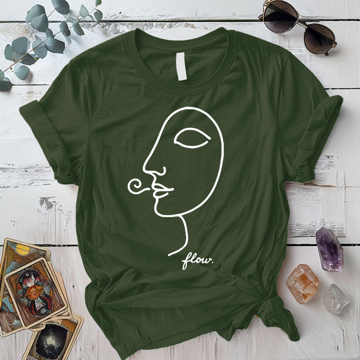 Flow Face Line Art White T-Shirt Mockup military-green