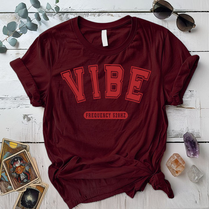 Vibe Frequency 528Hz T Shirt Maroon Mockup