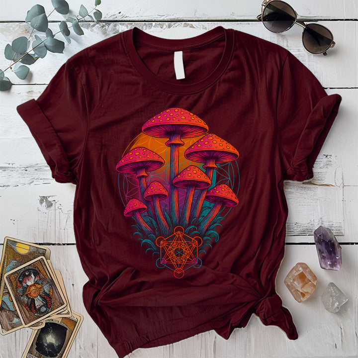 Geometric Mushrooms T-Shirt Mockup Maroon