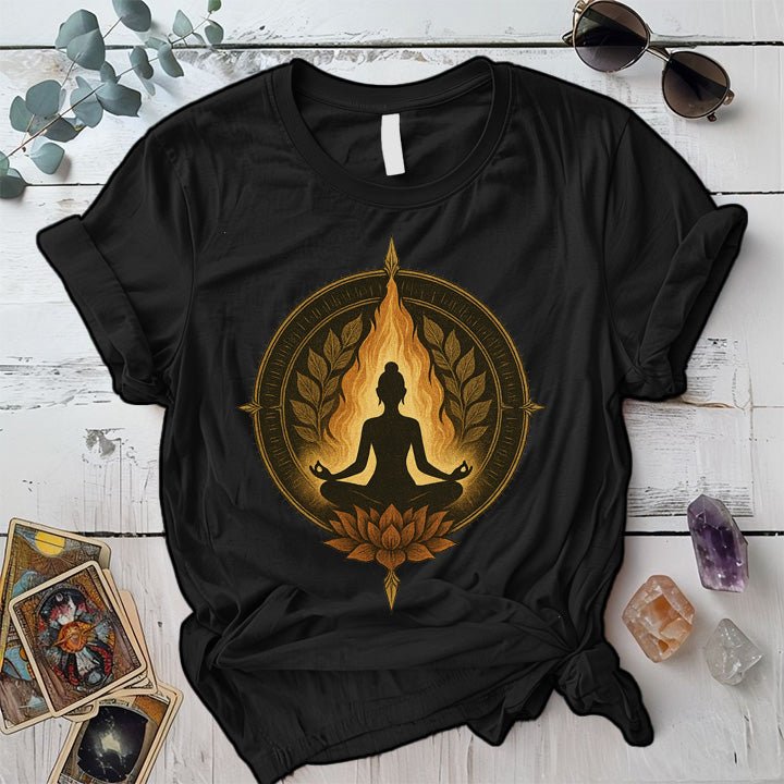 Gold Lotus Meditation T-Shirt Mockup Black