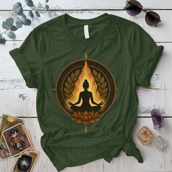 Gold Lotus Meditation T-Shirt Mockup Military Green