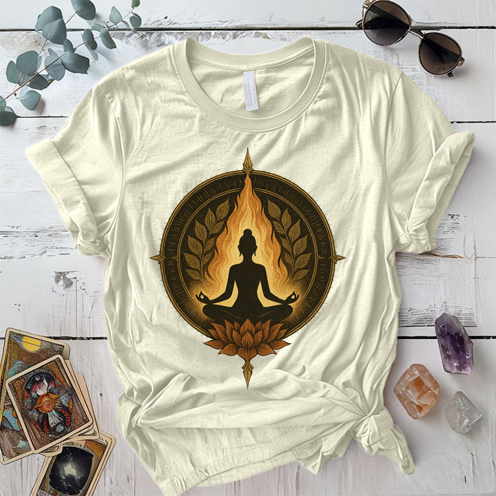 Gold Lotus Meditation T-Shirt Mockup Natural