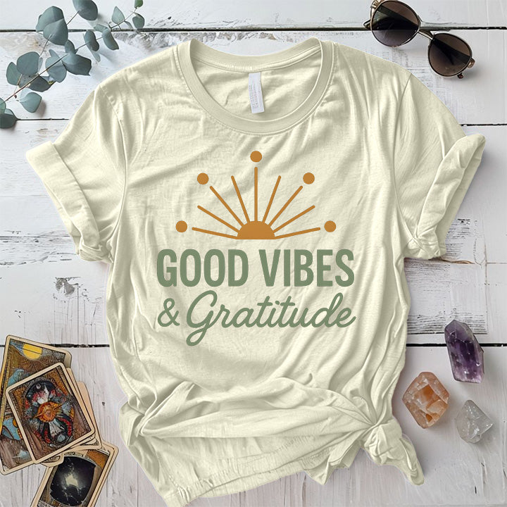 Good Vibes and Gratitude T-Shirt Mockup natural