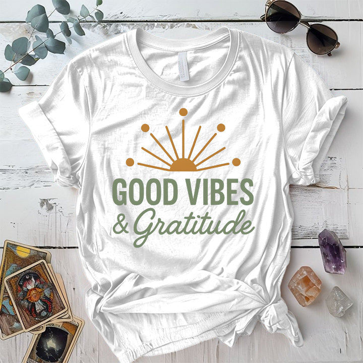 Good Vibes and Gratitude T-Shirt Mockup white