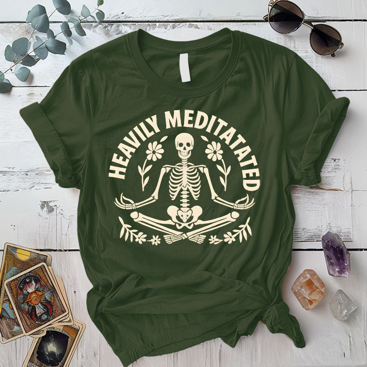 Heavily Meditated Skeleton T-Shirt Mockup military-green