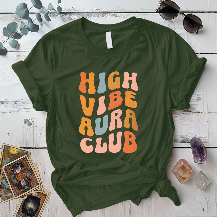High Vibe Aura Club T Shirt Military Green Mockup