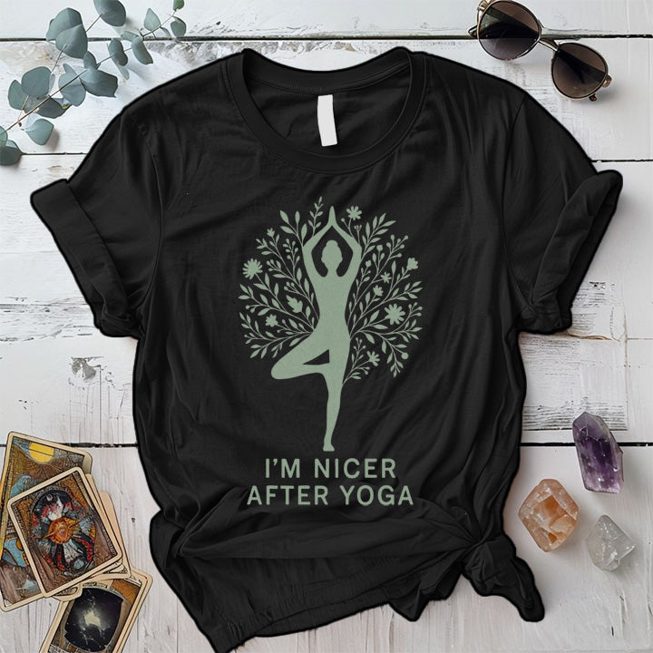 I'm Nicer After Yoga Floral T-Shirt Mockup Black