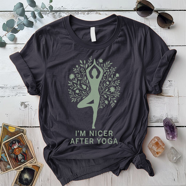I'm Nicer After Yoga Floral T-Shirt Mockup Dark Heather Grey