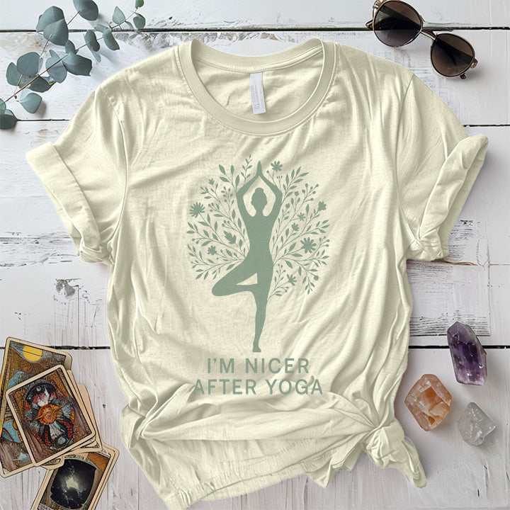 I'm Nicer After Yoga Floral T-Shirt Mockup Natural